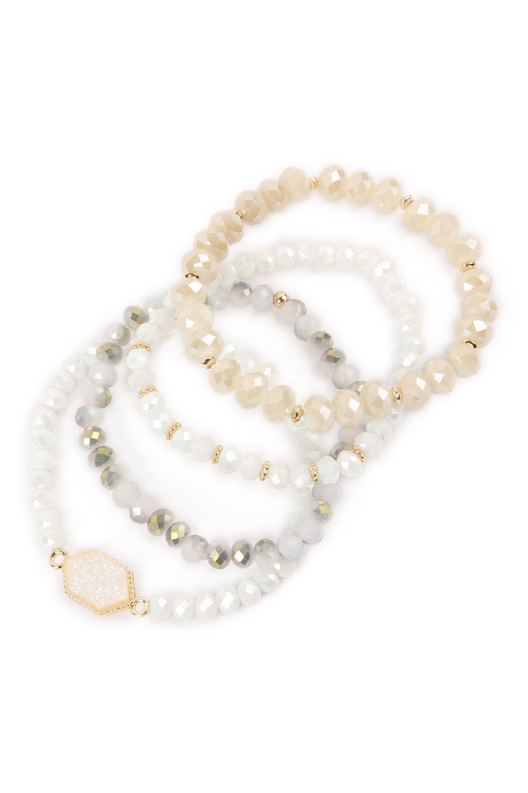Druzy Stone Hexagon Glass Beads Bracelet