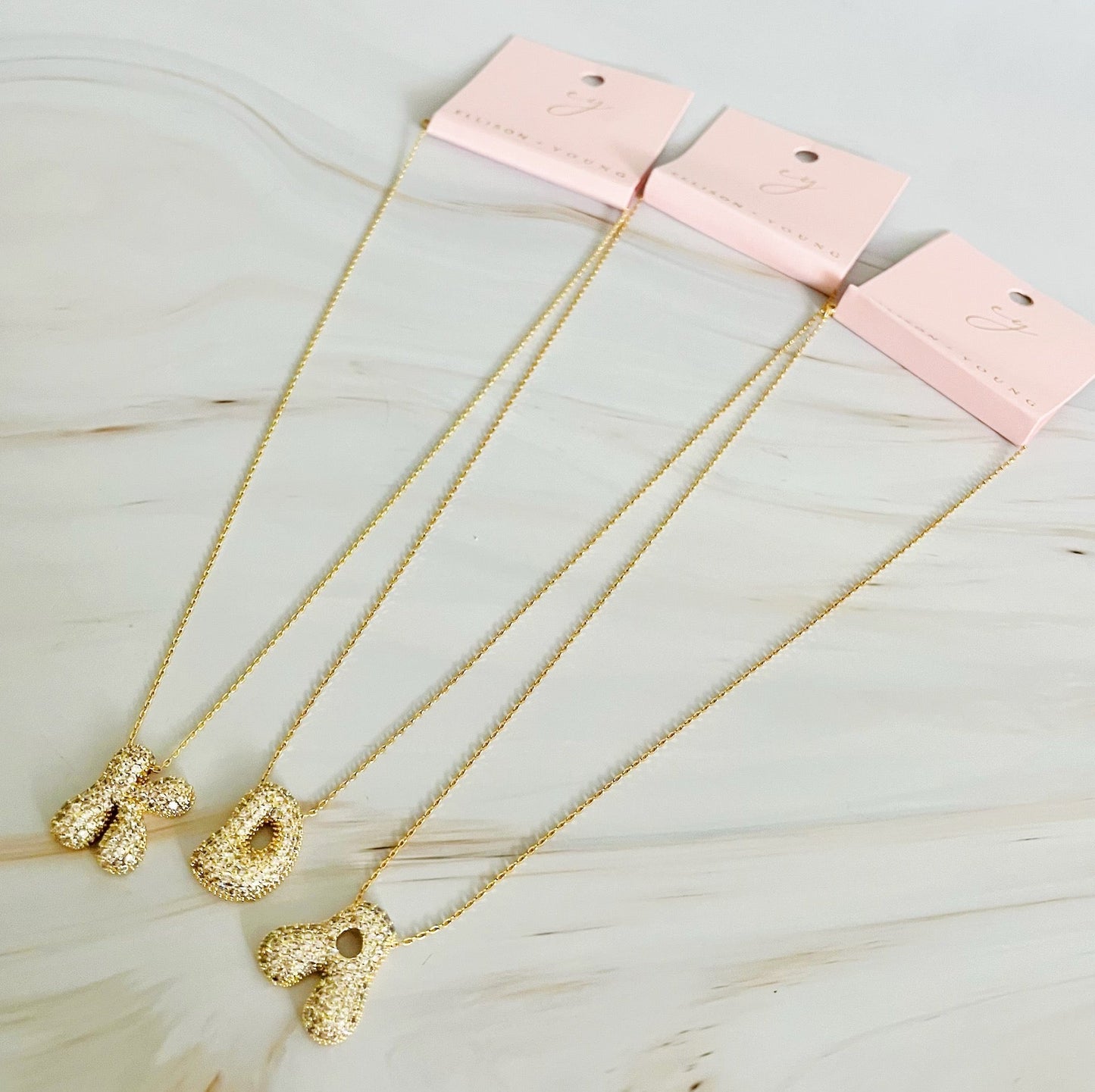 Crystal Bubble Initial Necklace- Gold Tone Monogram