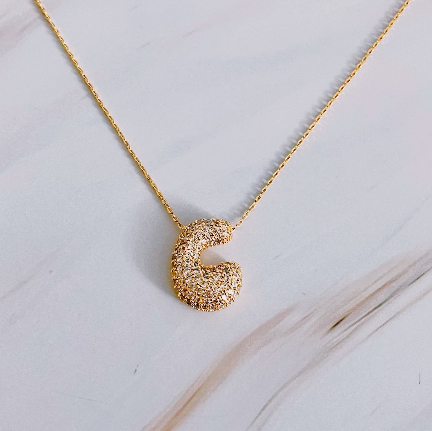 Crystal Bubble Initial Necklace- Gold Tone Monogram
