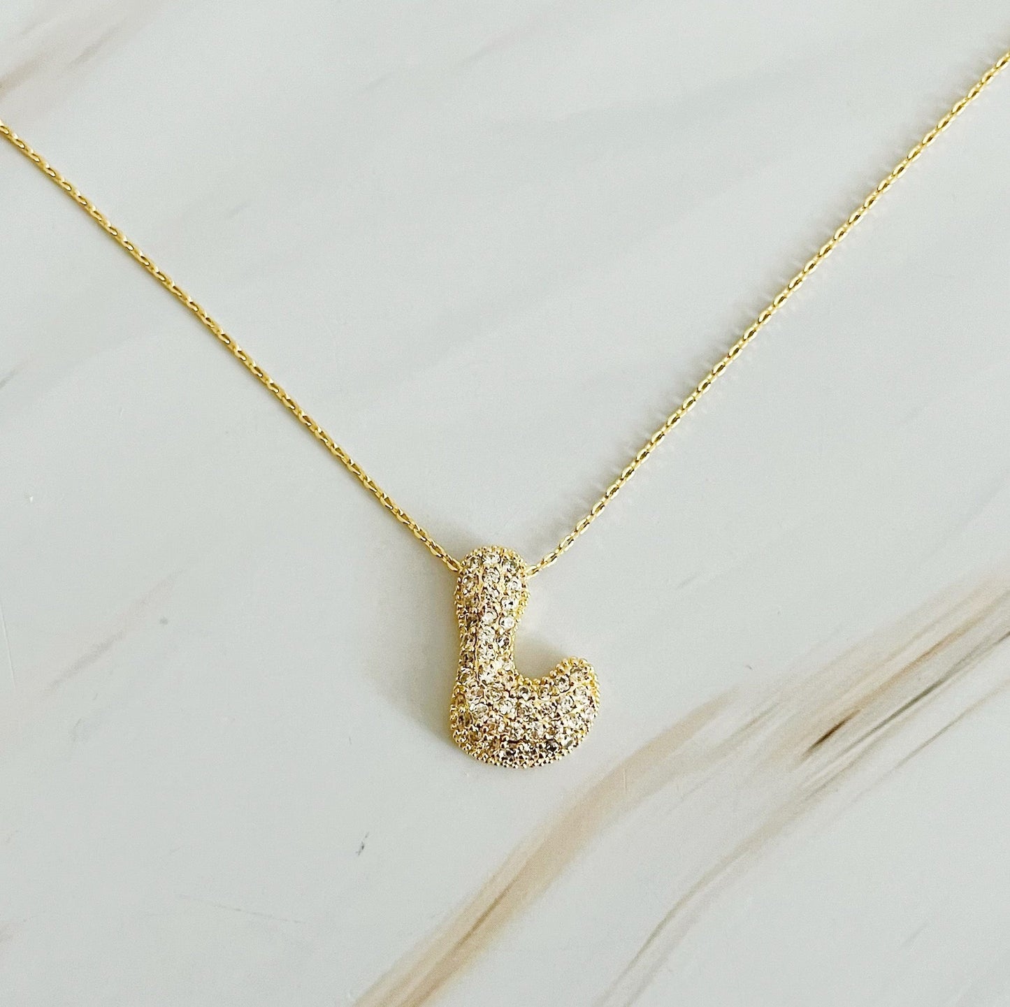 Crystal Bubble Initial Necklace- Gold Tone Monogram