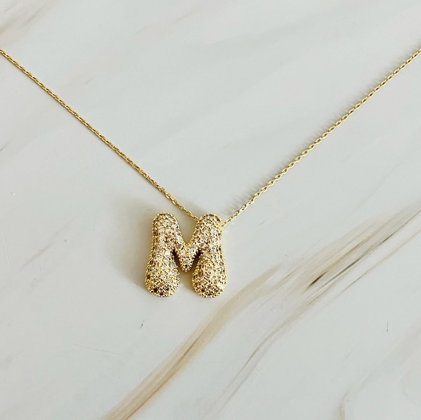 Crystal Bubble Initial Necklace- Gold Tone Monogram