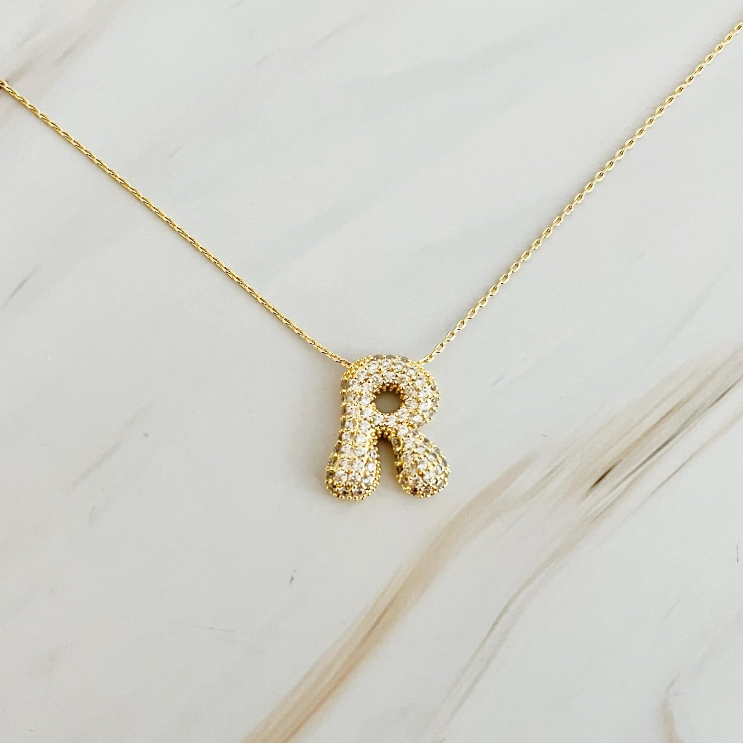 Crystal Bubble Initial Necklace- Gold Tone Monogram