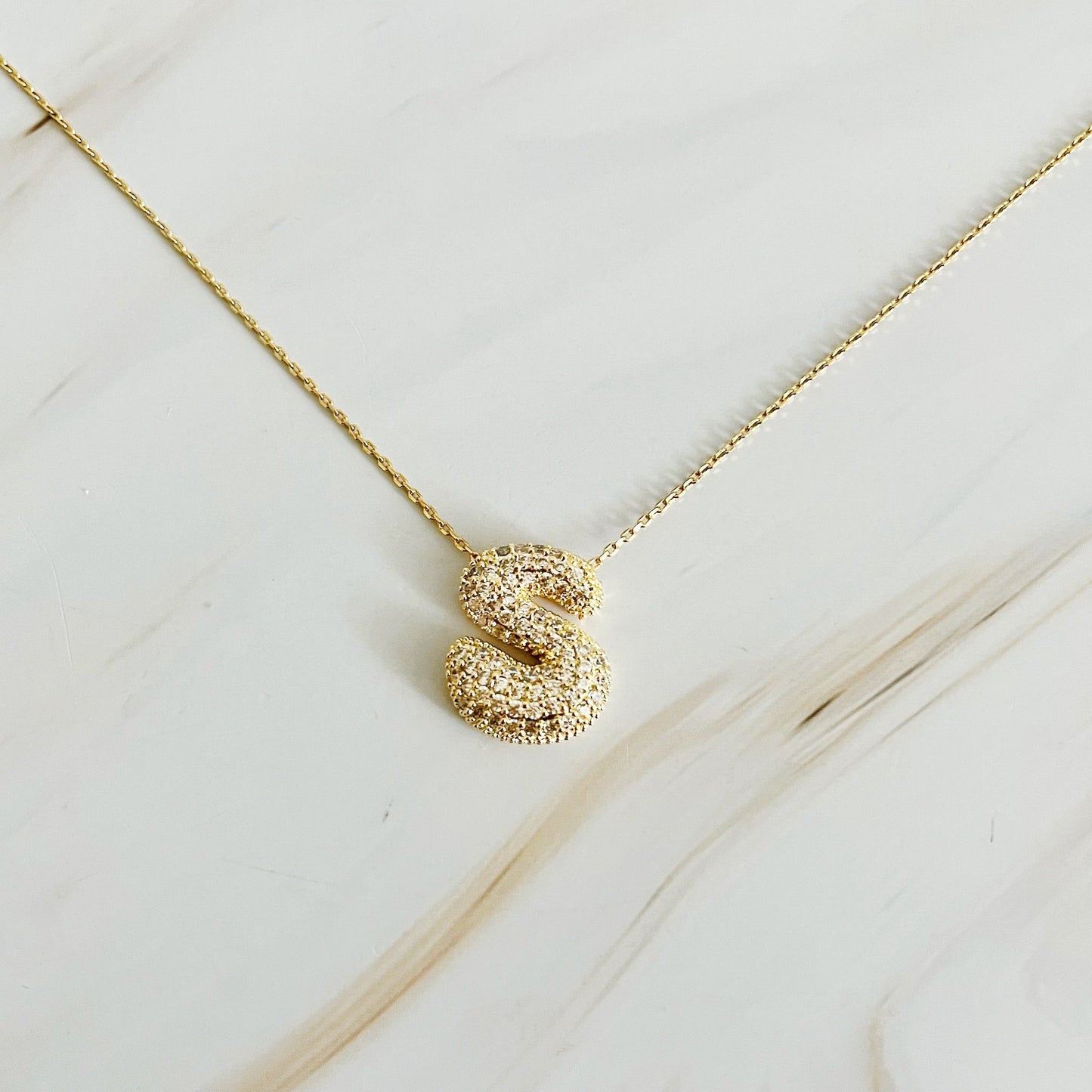 Crystal Bubble Initial Necklace- Gold Tone Monogram
