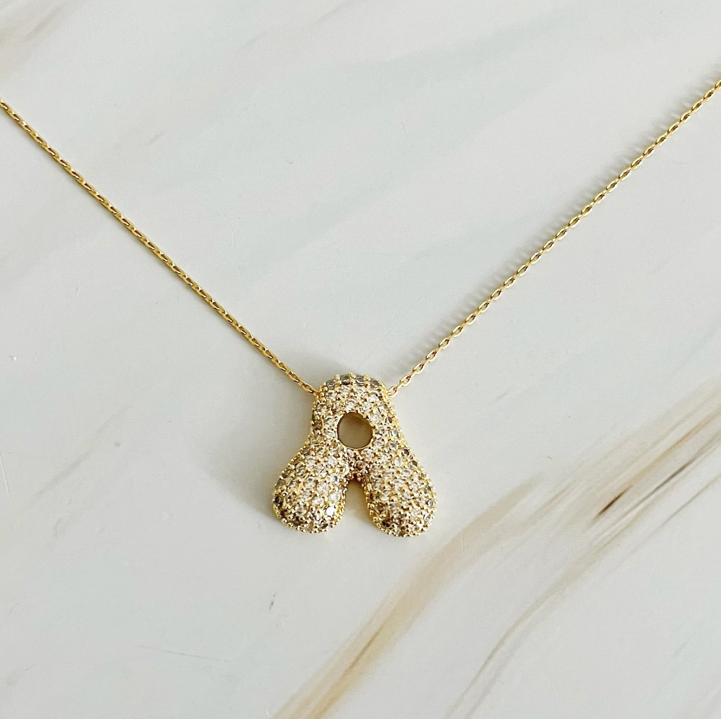 Crystal Bubble Initial Necklace- Gold Tone Monogram