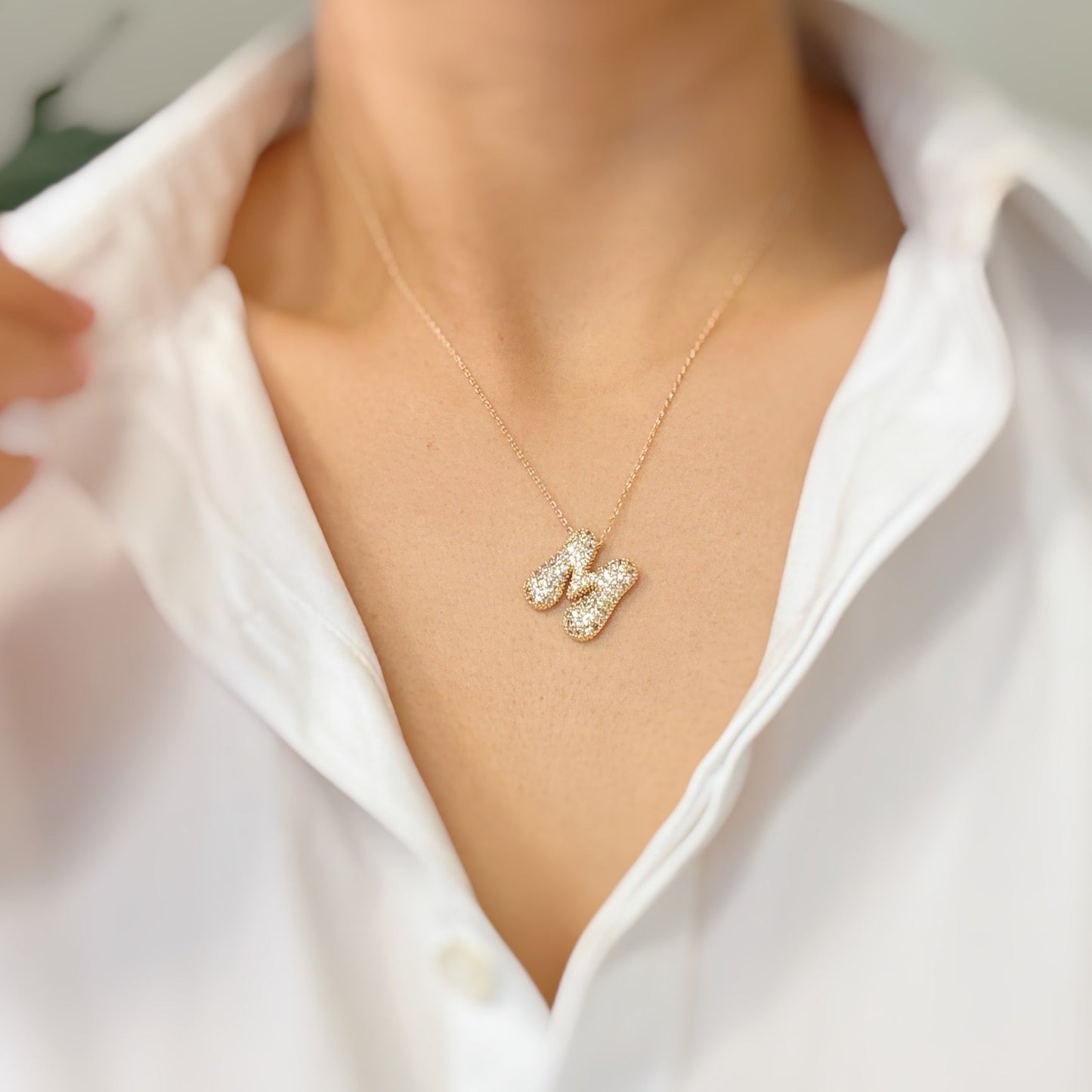 Crystal Bubble Initial Necklace- Gold Tone Monogram