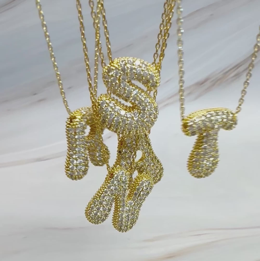 Crystal Bubble Initial Necklace- Gold Tone Monogram