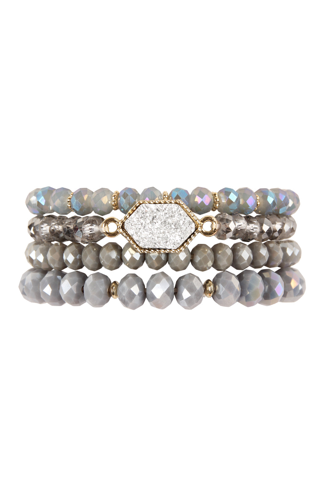 Druzy Stone Hexagon Glass Beads Bracelet