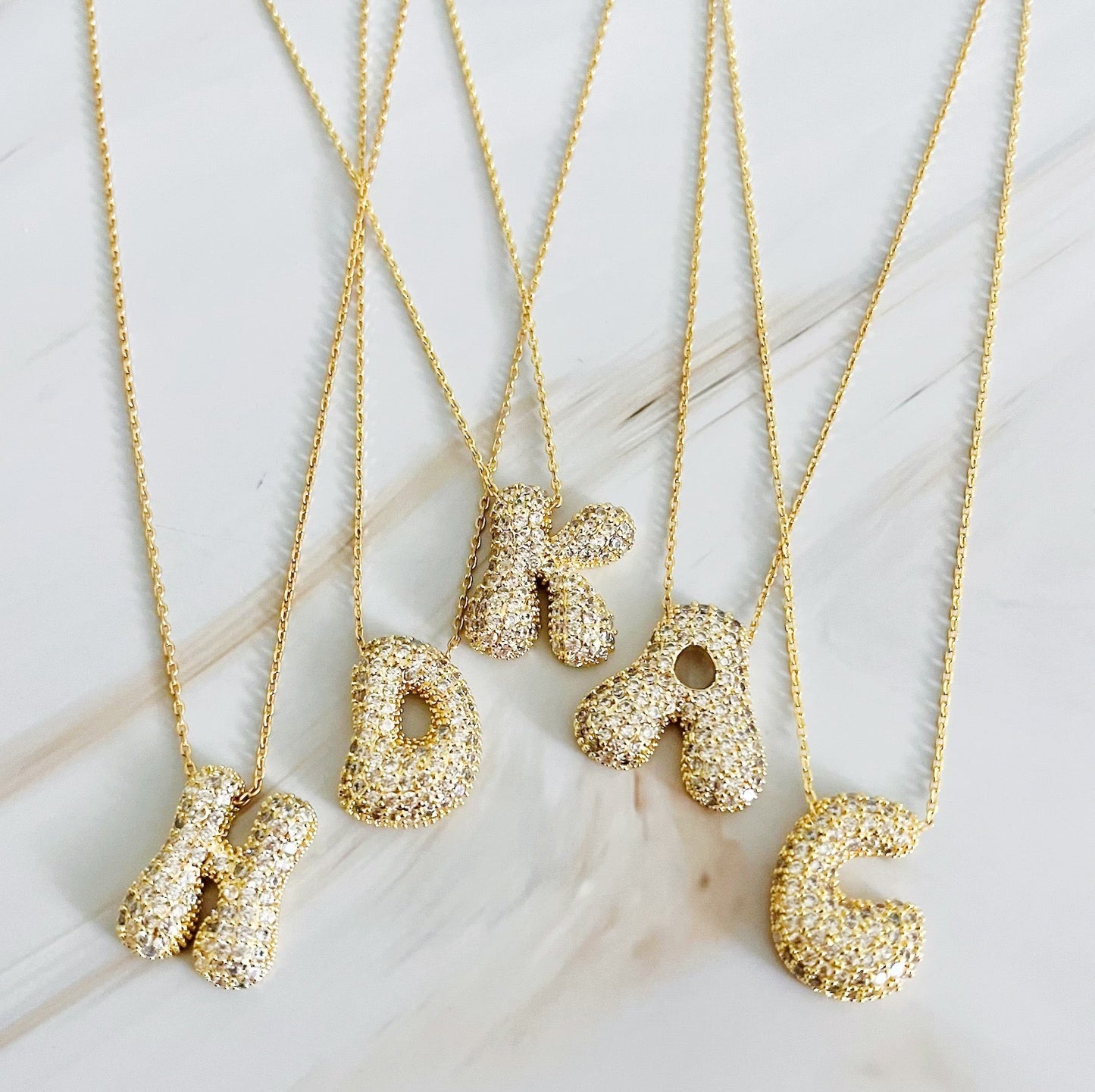 Crystal Bubble Initial Necklace- Gold Tone Monogram