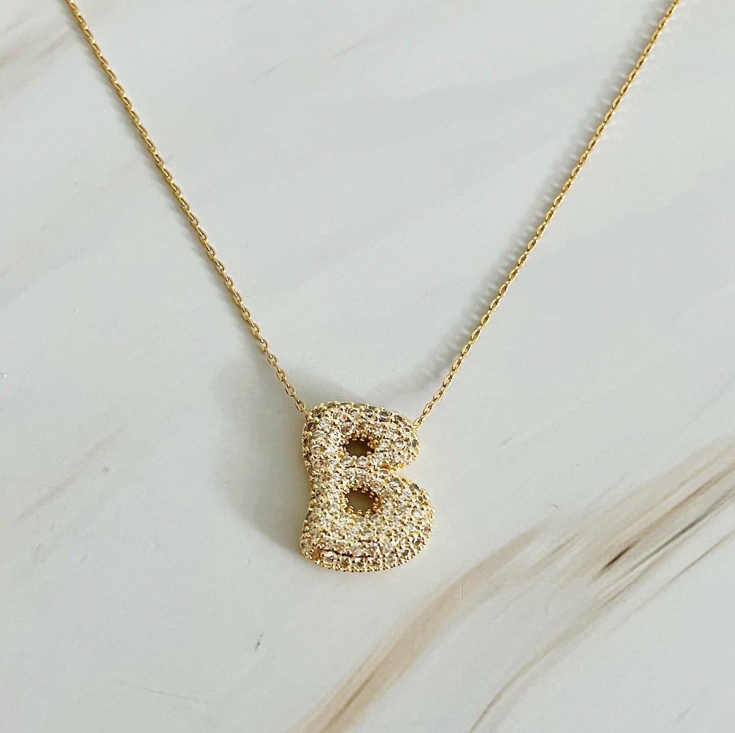 Crystal Bubble Initial Necklace- Gold Tone Monogram