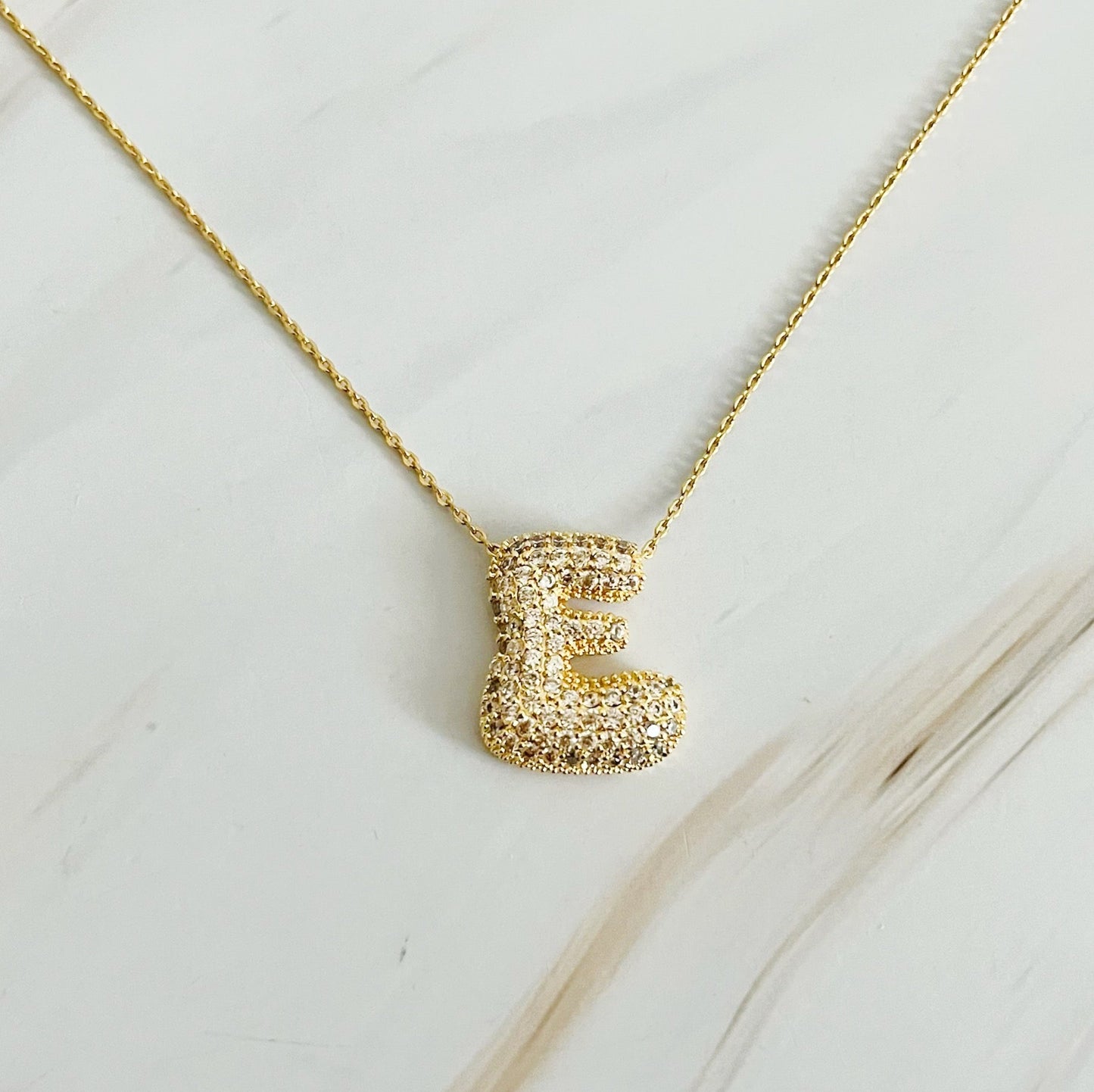 Crystal Bubble Initial Necklace- Gold Tone Monogram