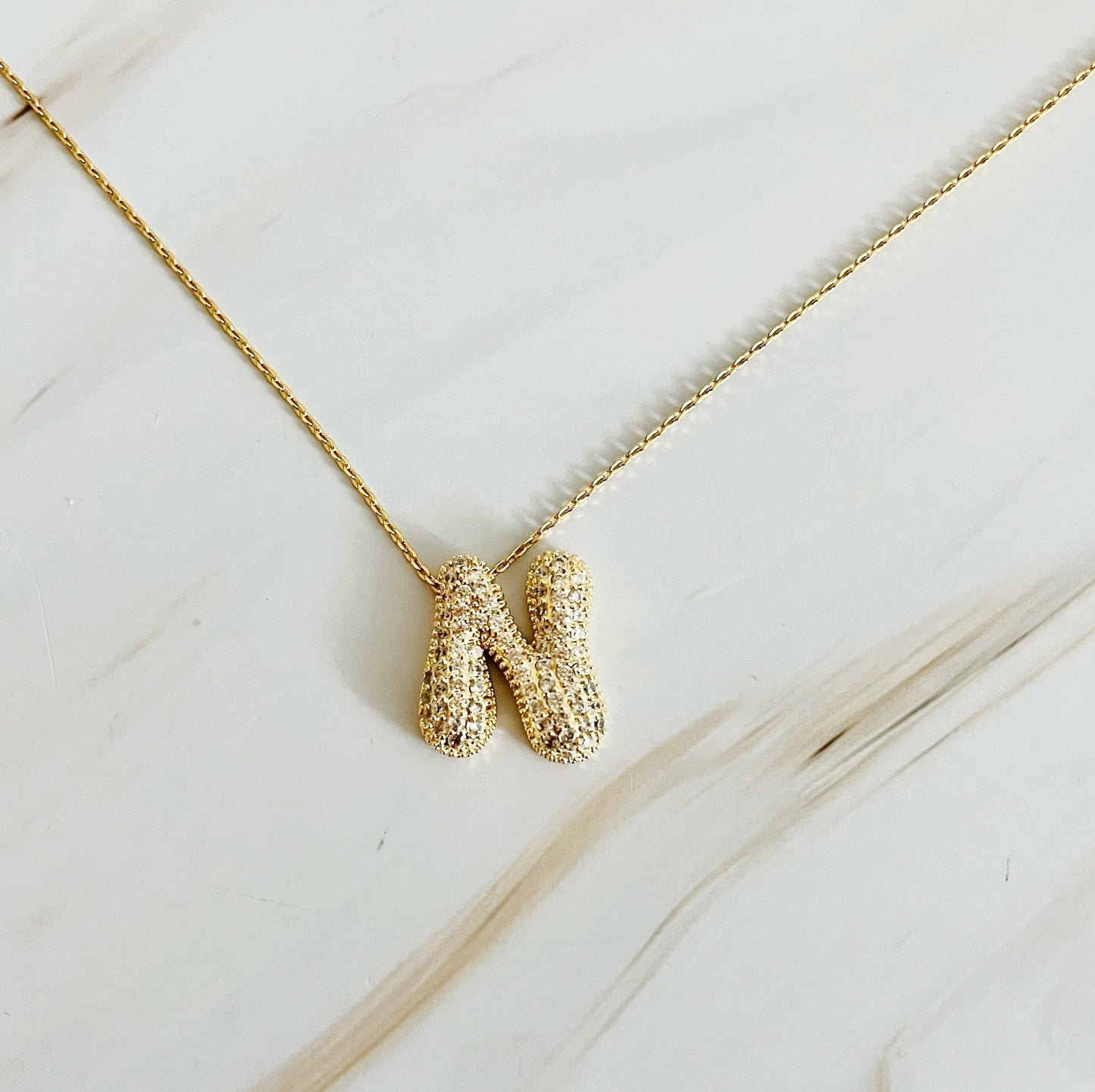 Crystal Bubble Initial Necklace- Gold Tone Monogram